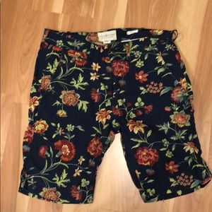 Stylish Blue Khaki Shorts with Flower Design